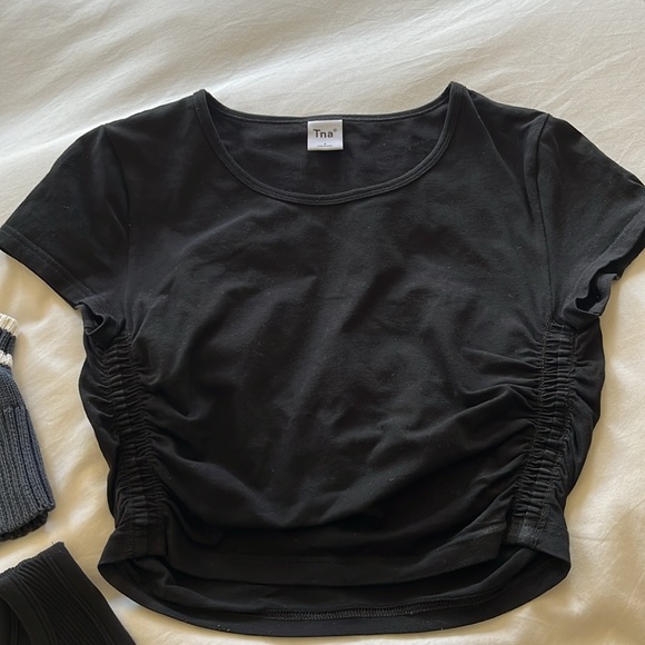 TNA Aritzia Blue White Sweater Vest, Black Crop Top Sunday Best. 2XS/S Lot of 3 - Picture 7 of 12